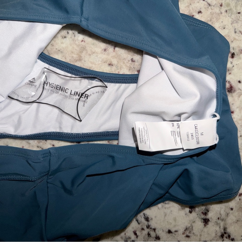 NWT Cupshe Twist Front 2 Piece Bikini Set Teal Blue Adjustable High waisted New - Picture 7 of 10